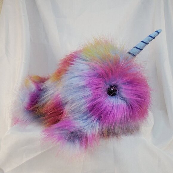 Aurora World 10" Neptune Narwhal Purple Blue Yellow Long Fur Plush 2018 - Picture 5 of 11